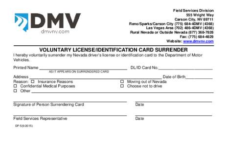 DP 5 Voluntary License - Identification Card Surrender