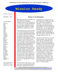 A Monthly On-Line Newsletter for the Business Community  Mission Ready Volume 3, Issue 8  Rumor in the Workplace