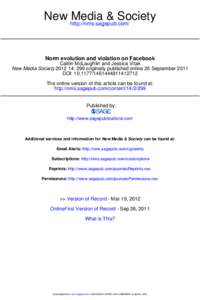 New http://nms.sagepub.com/ Media & Society Norm evolution and violation on Facebook Caitlin McLaughlin and Jessica Vitak New Media Society[removed]: 299 originally published online 26 September 2011