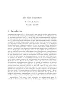The Main Conjecture J. Coates, R. Sujatha November 13, 2009 1