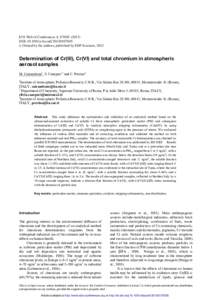 E3S Web of Conferences 1, DOI: e3s conf  C Owned by the authors, published by EDP Sciences, 2013  Determination of Cr(III), Cr(VI) and total chromium in atmospheric