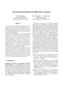 Environmental Bisimulations for Higher-Order Languages Davide Sangiorgi University of Bologna   Abstract