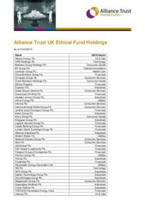 Alliance Trust UK Ethical Fund Holdings As atStock Alkane Energy Plc ARM Holdings Plc Berkeley Group Holdings Plc