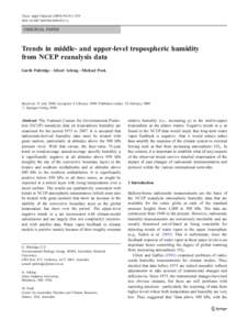 Theor Appl Climatol[removed]:351–359 DOI[removed]s00704[removed]x ORIGINAL PAPER  Trends in middle- and upper-level tropospheric humidity