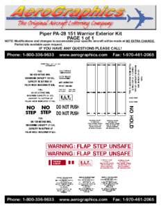 Piper PAWarrior Exterior Kit PAGE 1 of 1 NOTE: Modifications and changes to accomodate your specific aircraft will be made at NO EXTRA CHARGE. Partial kits available upon request.