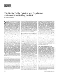VIEWPOINT The Media, Public Opinion and Population Assistance: Establishing the Link By Thomas Schindlmayr  S