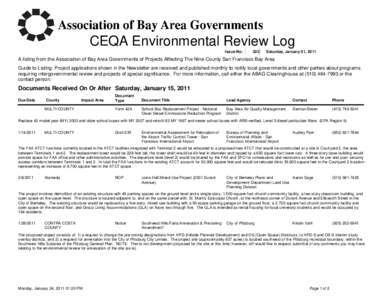 CEQA Environmental Review Log Issue No: 322  Saturday, January 01, 2011
