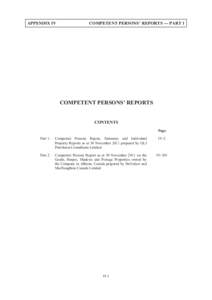 APPENDIX IV  COMPETENT PERSONS’ REPORTS — PART 1 COMPETENT PERSONS’ REPORTS