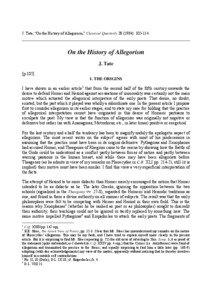 J. Tate, “On the History of Allegorism,” Classical Quarterly[removed]): [removed]On the History of Allegorism