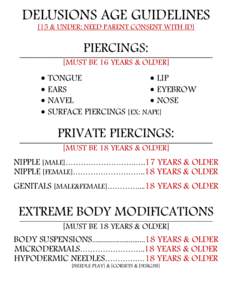 DELUSIONS AGE GUIDELINES [15 & UNDER: NEED PARENT CONSENT WITH ID] PIERCINGS: _______________________________________________________________________________________________________________________________