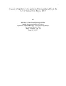 i  Inventory of aquatic invasive species and water quality in lakes in the Lower Truckee River Region: 2012  by