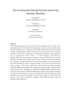 Service Integration through Structure­preserving  Semantic Matching Fiona McNeill University of Edinburgh, Scotland Paolo Besana University of Edinburgh, Scotland