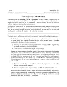 CIS 331 Introduction to Networks & Security February 6, 2014 Homework 2: Authentication