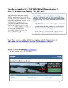 How to Access the 2012 CGP NOI/LEW eNOI Application if You Do Not Have an Existing CDX Account