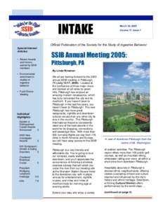 INTAKE  March 25, 2005 Volume 17, Issue 1  Official Publication of the Society for the Study of Ingestive Behavior
