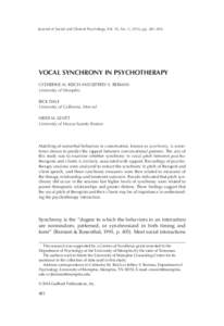 Journal of Social and Clinical Psychology, Vol. 33, No. 5, 2014, ppSynchrony in Psychotherapy REICH ET AL.  Vocal Synchrony in Psychotherapy