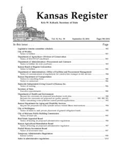 Kansas Register Kris W. Kobach, Secretary of State Vol. 33, No. 39  In this issue . . .