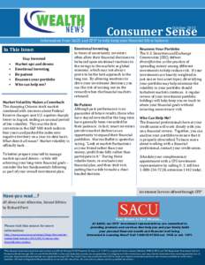 Consumer Sense October 2015 Information from SACU and CFS* to help keep your financial life in balance  In This Issue: