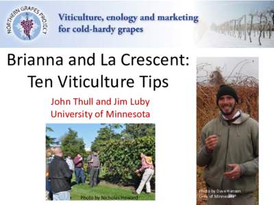 Brianna and La Crescent: Ten Viticulture Tips John Thull and Jim Luby University of Minnesota  Photo by Nicholas Howard