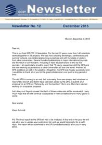 Newsletter No. 12  December 2015 Munich, December 2, 2015
