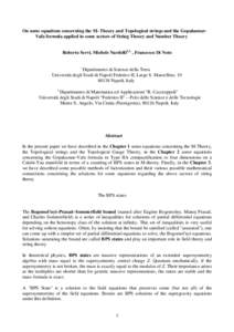 On some equations concerning the M- Theory and Topological strings and the GopakumarVafa formula applied in some sectors of String Theory and Number Theory Roberto Servi, Michele Nardelli1,2 , Francesco Di Noto 1  Dipart