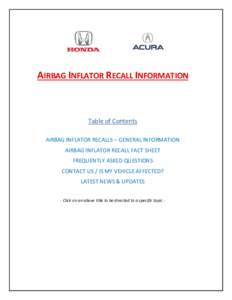 Airbag / Bags / Product recall / Sedans / Acura / Honda CR-V / Honda / Coupes / Takata Corporation