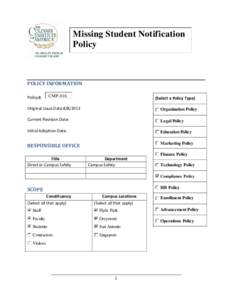 Missing Student Notification Policy POLICY INFORMATION CMP-016