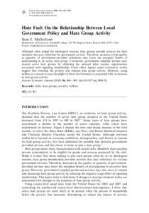 Hate Fuel: On the Relationship Between Local Government Policy and Hate Group Activity