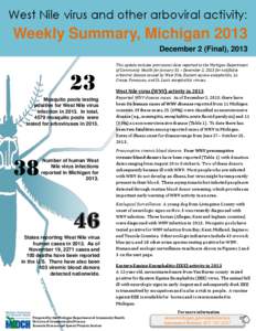 West Nile virus and other arboviral activity:  Weekly Summary, Michigan 2013 December 2 (Final), [removed]
