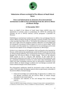   	
   	
   Submission	
  of	
  Nauru	
  on	
  behalf	
  of	
  The	
  Alliance	
  of	
  Small	
  Island	
   States	
   	
  
