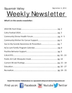 Squamish Valley  September 4, 2014 Weekly Newsletter