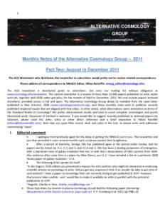 1  ALTERNATIVE COSMOLOGY GROUP www.cosmology.info