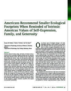 Americans Recommend Smaller Ecological Footprints When Reminded of Intrinsic American Values of Self-Expression, Family, and Generosity  O