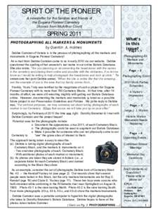 SPIRIT OF THE PIONEER A newsletter for the families and friends of the Eugene Pioneer Cemetery (Across from McArthur Court)  SPRING 2011