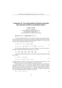 Nonlinear Analysis: Modelling and Control, 2010, Vol. 15, No. 4, 435–436  Comments on “Lie group analysis of natural convection heat and mass transfer in an inclined surface” M. Jalil, S. Asghar Department of Mathe