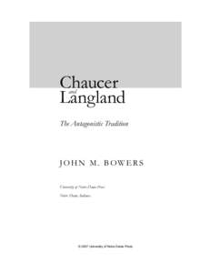 Chaucer Langland and The Antagonistic Tradition