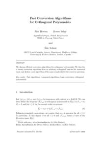 Fast Conversion Algorithms for Orthogonal Polynomials Alin Bostan Bruno Salvy