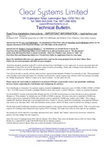 Clear Systems Limited 181 Cubbington Road, Leamington Spa, CV32 7AU, UK. Tel: Fax: Technical Bulletin.
