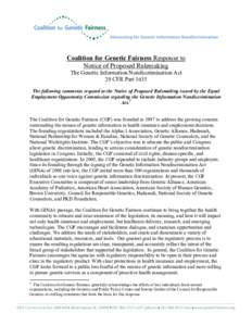    Coalition for Genetic Fairness Response to Notice of Proposed Rulemaking The Genetic Information Nondiscrimination Act 29 CFR Part 1635