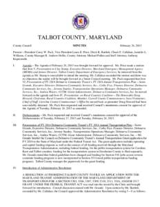 TALBOT COUNTY, MARYLAND County Council MINUTES  February 24, 2015