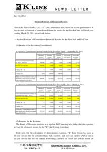 NEWS  LETTER July 31, 2012 Revised Forecast of Financial Results