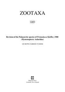 ZOOTAXA 1433 Revision of the Palaearctic species of Pristaulacus Kieffer, 1900 (Hymenoptera: Aulacidae) GIUSEPPE FABRIZIO TURRISI