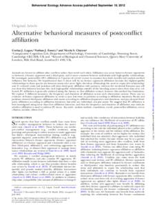 Behavioral Ecology Advance Access published September 19, 2012 Behavioral Ecology doi:beheco/ars140 Original Article