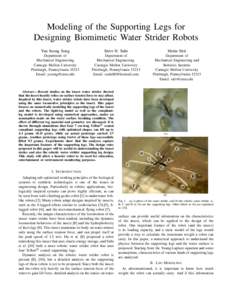 Modeling of the Supporting Legs for Designing Biomimetic Water Strider Robots Yun Seong Song Steve H. Suhr