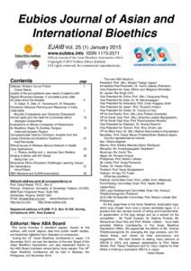 Eubios Journal of Asian and International Bioethics EJAIB VolJanuary 2015 www.eubios.info ISSNOfficial Journal of the Asian Bioethics Association (ABA)