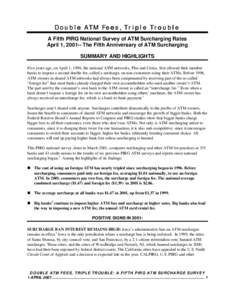 Double ATM Fees, Triple Trouble A Fifth PIRG National Survey of ATM Surcharging Rates April 1, [removed]The Fifth Anniversary of ATM Surcharging SUMMARY AND HIGHLIGHTS Five years ago, on April 1, 1996, the national ATM net