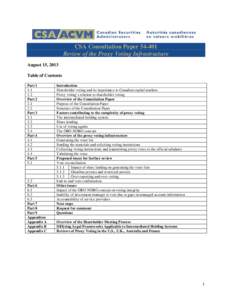CSA Consultation Paper[removed]Review of the Proxy Voting Infrastructure August 15, 2013 Table of Contents Part 1 1.1