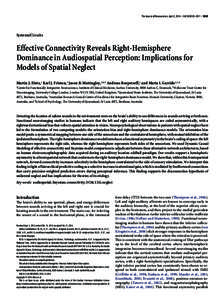 The Journal of Neuroscience, April 2, 2014 • 34(14):5003–5011 • 5003  Systems/Circuits Effective Connectivity Reveals Right-Hemisphere Dominance in Audiospatial Perception: Implications for