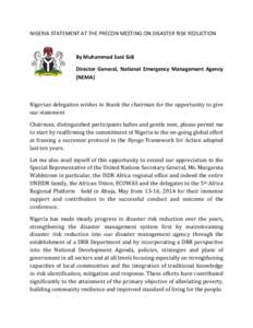 Microsoft Word - NIGERIA STATEMENT AT THEPRECON MEETING ON DISASTER RISK REDUCTION.docx