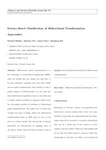 Software and Systems Modeling manuscript No. (will be inserted by the editor) Feature-Based Classification of Bidirectional Transformation Approaches Soichiro Hidaka2 , Massimo Tisi1 , Jordi Cabot1 , Zhenjiang Hu2